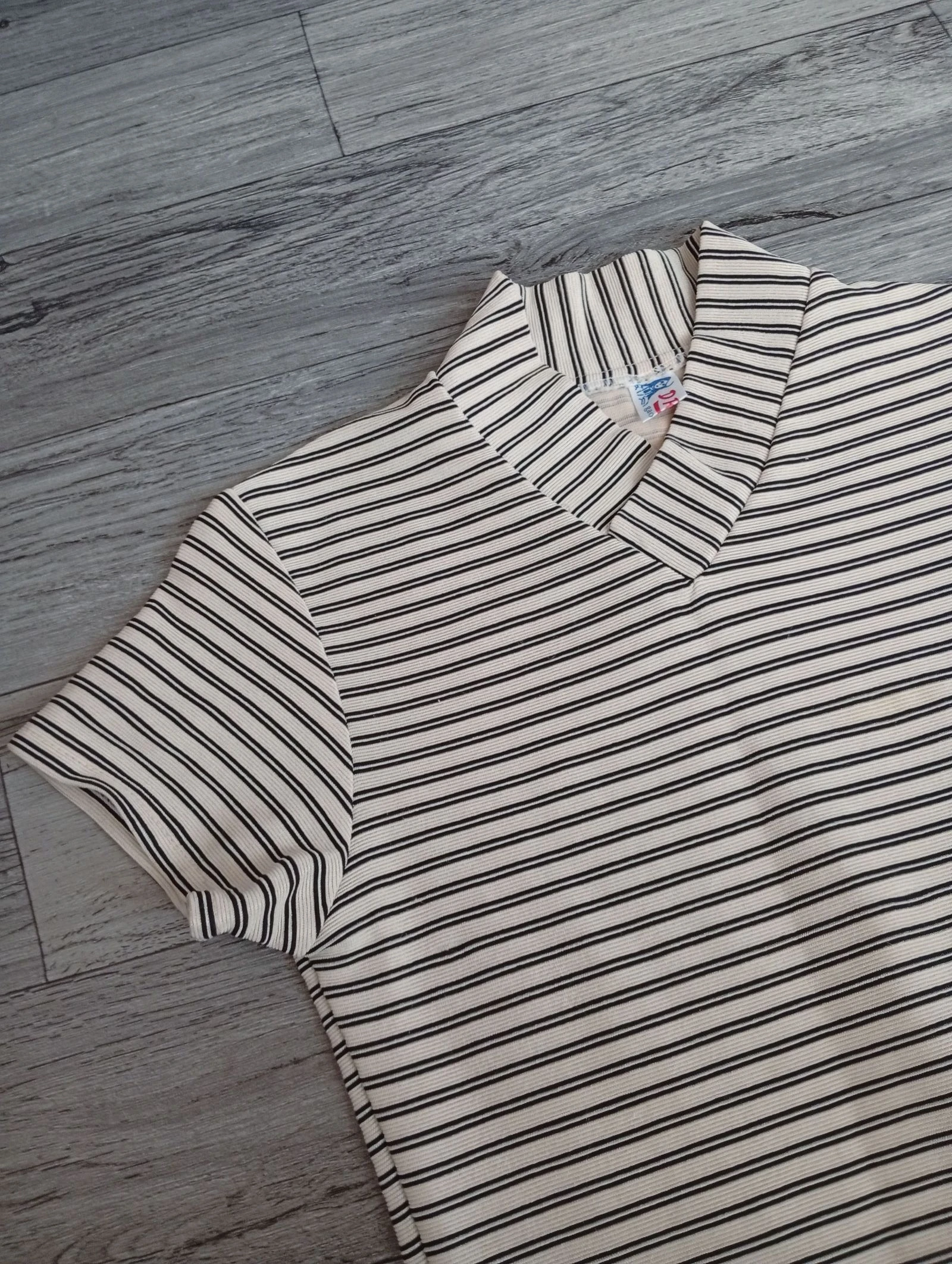 Vestido Skater Retro Preppy com Listras Horizontais Manga Curta casual evasê – photo 3